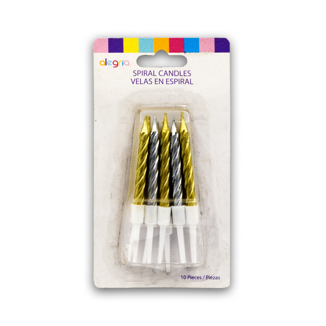 Vela Espiral Plata Y Dorado C/Base Alegria