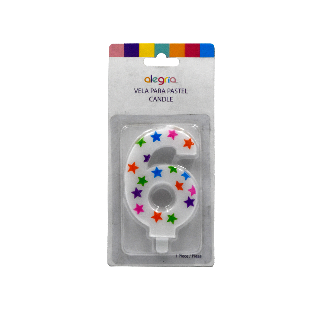 Vela # 6 Blanca Estrellas Colores Alegría