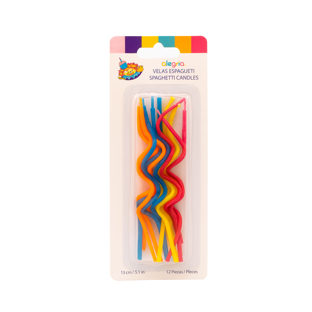 Vela Espagueti Azul Roja Ama Naranja 13 Cm