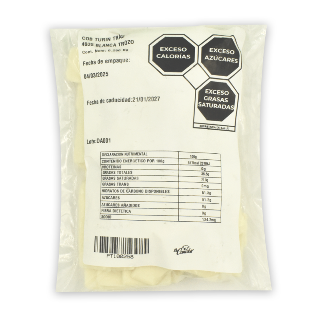 Cobertura Turin Tradicional 4035 Blanca Trozo 250 g