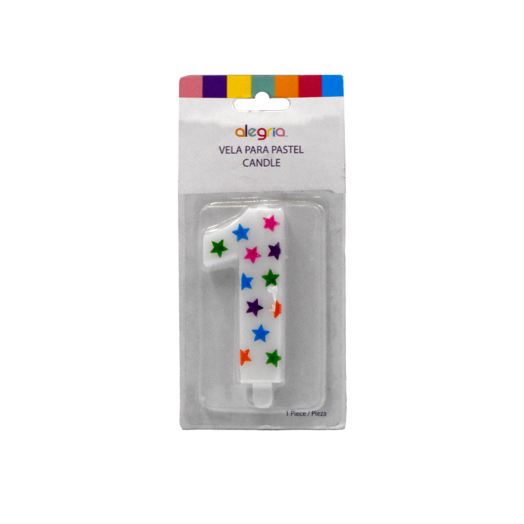 Vela # 1 Blanca Estrellas Colores Alegria