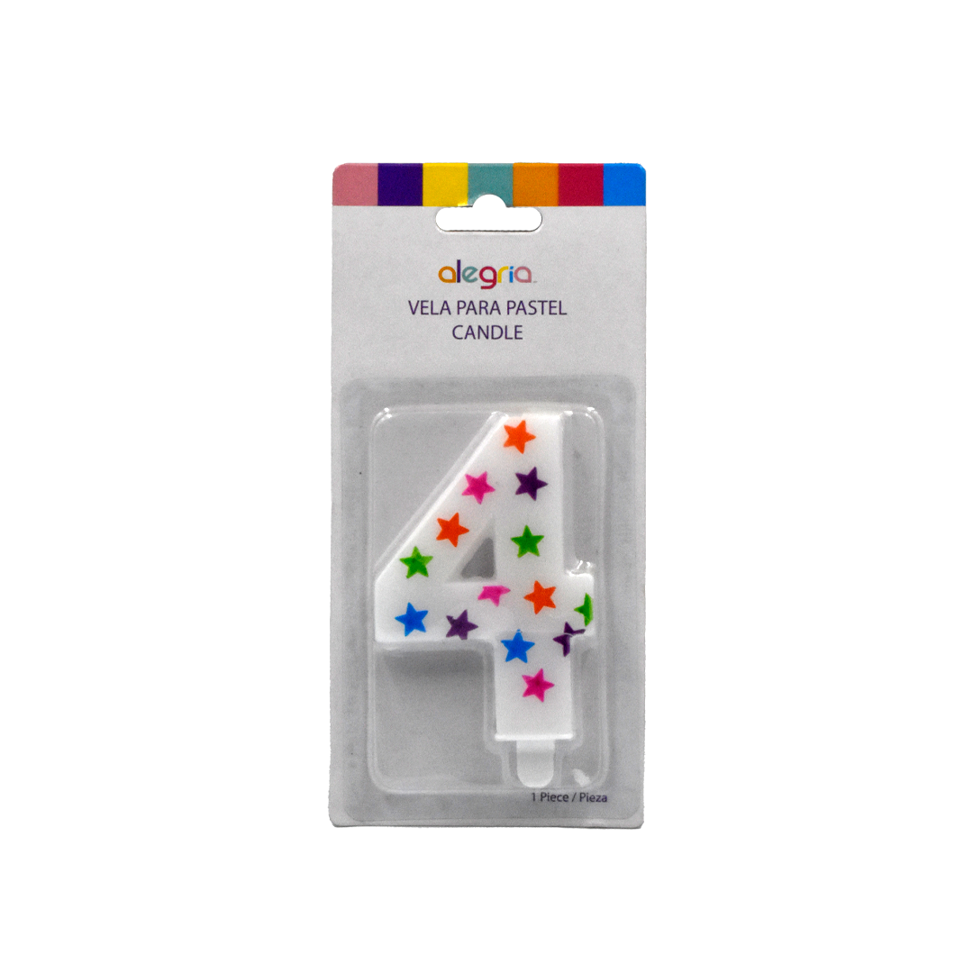 Vela # 4 Blanca Estrellas Colores Alegria