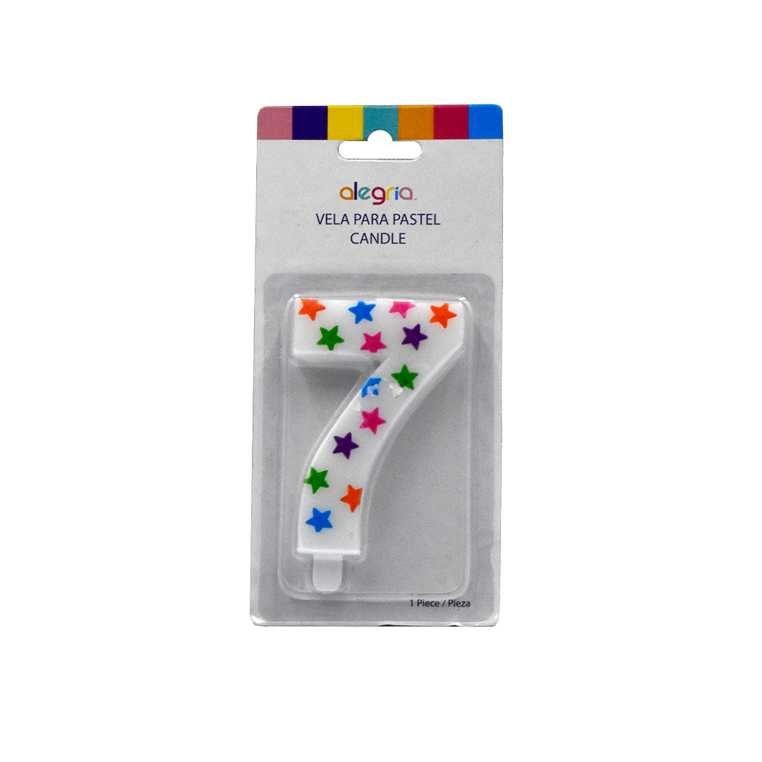 Vela # 7 Blanca Estrellas Colores Alegría